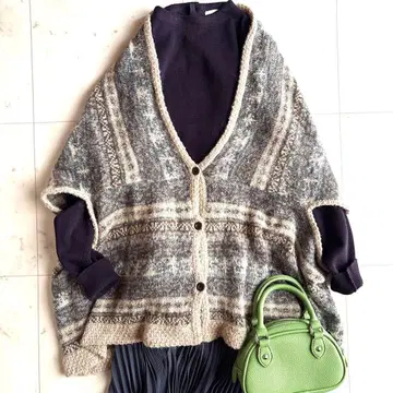 이치 페어아일 패턴 자카드 니트 가디건 알파카 모헤어 혼방 F 베이지