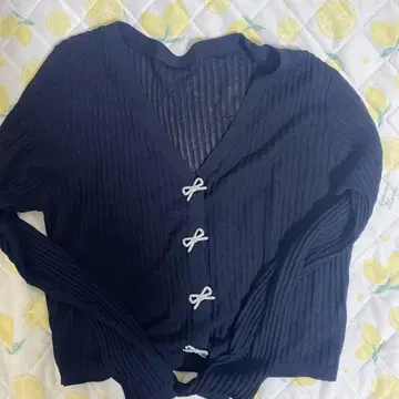 리브 편직 긴팔 가디건