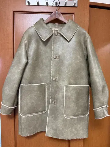 Thinkfur 2024 올리브 그린 비건 무스탕 코트