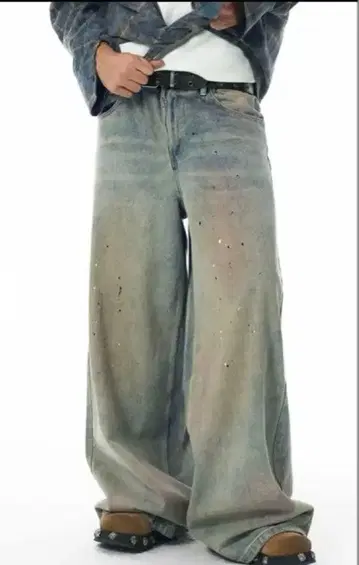 Menes JHYQ Dirty Mid Blue Baggy Jeans