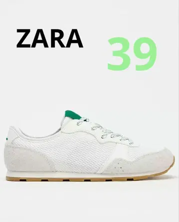 ZARA [반값] 대비 스니커즈 39 스웨이드 메쉬 그린