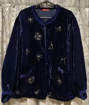 차이하네 벨로아 비즈 자수 숏 자켓 네이비