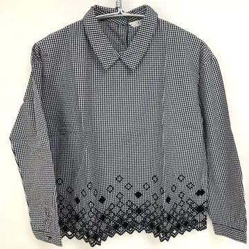 child woman 체크 무늬 자수 긴팔 셔츠 블라우스