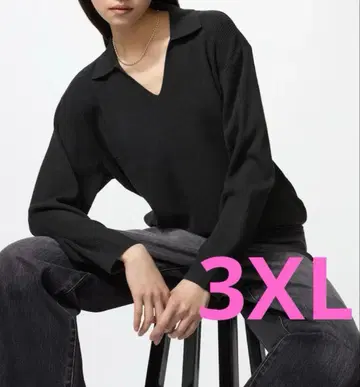 3XL 유니클로 워셔블 니트 리브 폴로 스웨터 블랙