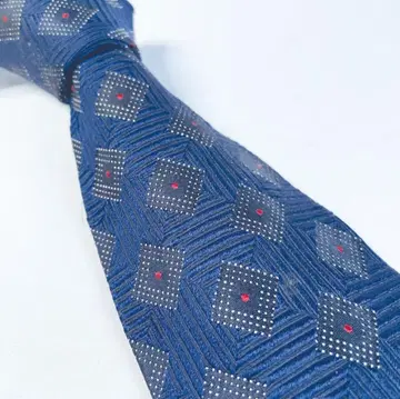 [ HUGO BOSS ] 넥타이 네이비 기하학 패턴 빨간색 도트