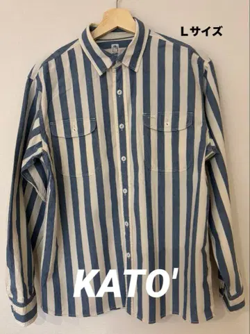 KATO' 파랑과 화이트 스트라이프 긴팔 셔츠