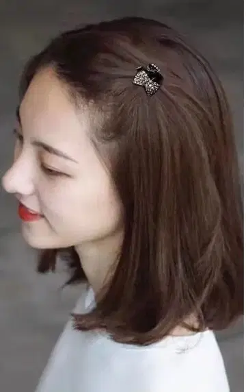 리본형 헤어 클립 블랙 크리스탈 장식