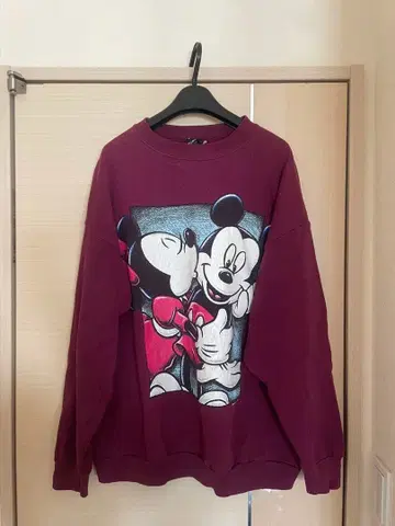 미키마우스 미니 마우스 프린트 맨투맨 레드 빨간색