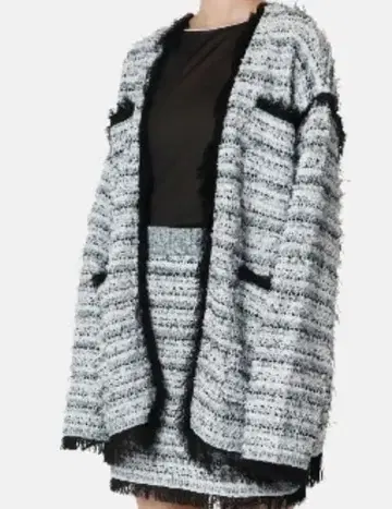 최근 모델 루쉘블루 믹스 트위드 니트 자켓 프린지