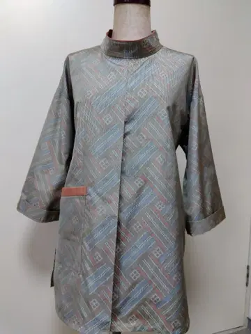 오시마 명주, 기모노 리메이크 - * - 기하학 패턴 롤 칼라 튜닉