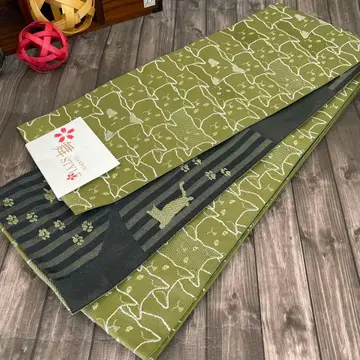 고양이 디자인 반폭 오비 리버서블 일본제 새상품