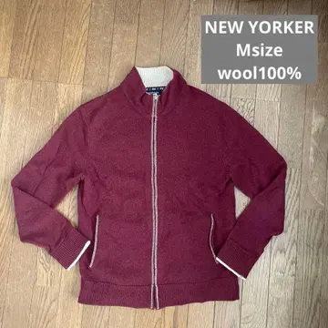 NEWYORKER 와인 레드 집업 니트 M 스웨터 울 100