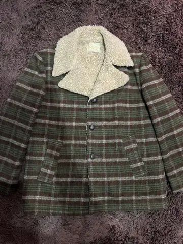60s~70s 체크 무늬 런치 코트 울 보아