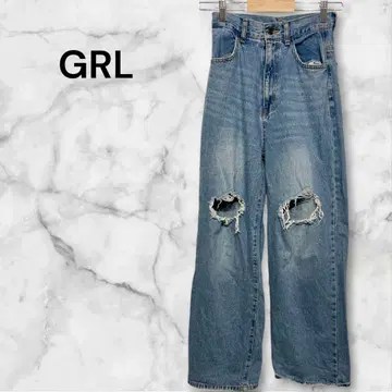 그레일 데미지 가공 부츠컷 데님 와이드 데님 컬러 XS 사이즈