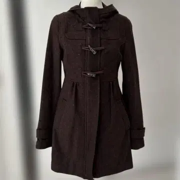 DIVIDED 다크 브라운 후드 부착 더플 코트