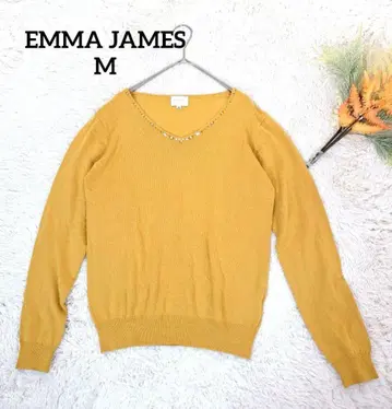 엠마 제임스 여성용 니트 (M) 골드 레이온 혼방 비쥬 V넥