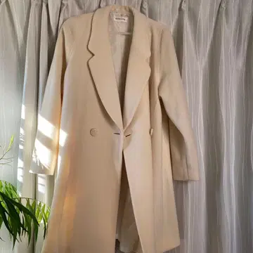 캐시미어 50% 울 롱 코트 아이보리 M 고급 미사용에 가까움