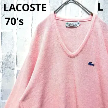 IZOD LACOSTE 니트 스웨터 자수 로고 택 70s 핑크