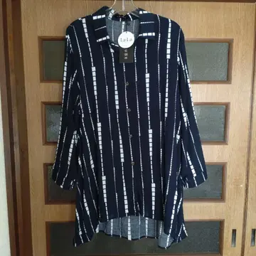 LaLa 스트라이프 패턴 버튼업 셔츠 L-LL 대응 튜닉