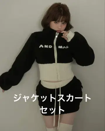 andmary Fluffy zip up jacket mini skirt