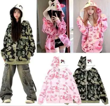 키티 카모플라쥬 후드티 핑크