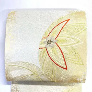 후쿠로 오비 백철 나문 꽃보라 꽃 무늬 금실 은실 기모노 오비 037k