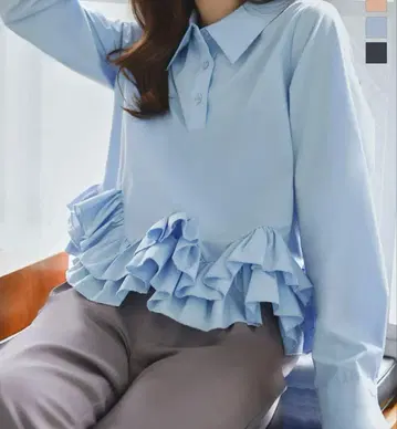 완판 고베 레터스 페플럼 라이트 블루 긴팔 셔츠