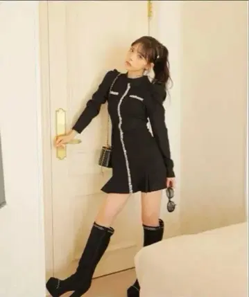 엠미에메 바이컬러 니트 트위드 원피스