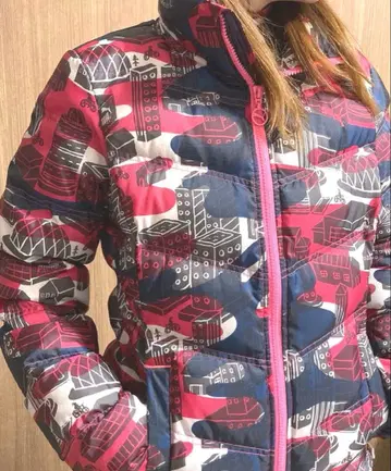 여성용 다운 자켓 파랑 빨강 기하학 패턴