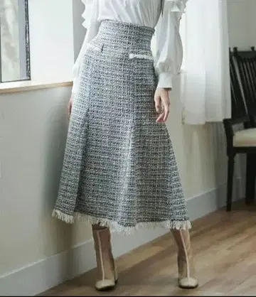 앙데팡당 트위드 플레어 스커트 그레이 계열