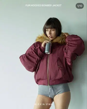 새상품 ALEXIA STAM 버건디 봄버 자켓