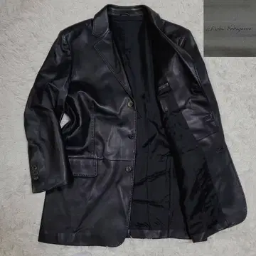 수회 사용 XL 페라가모 가죽 테일러드 자켓 블랙 이탈리아제 50