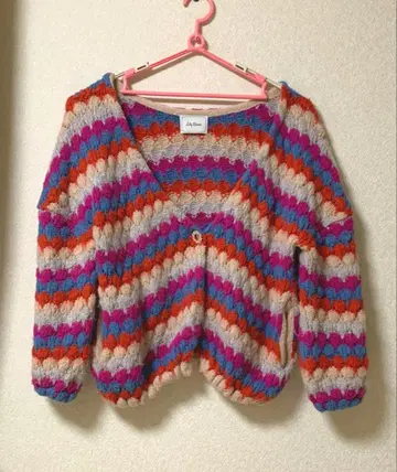 릴리 브라운 컬러풀 보더 니트 가디건 울 혼방