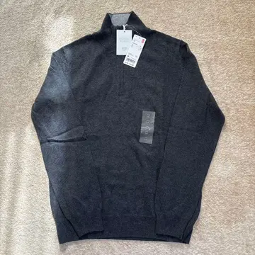 UNIQLO 캐시미어 블렌드 하프 지퍼 스웨터 다크 그레이 M