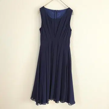 Asakura 플레어 원피스 드레스 38 네이비 비쥬 밑단 포함 고급