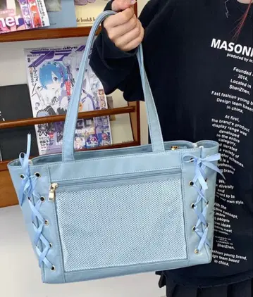 레이스업 리본 이타백 블루