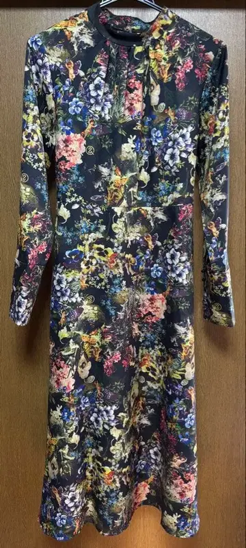 &ellecy 앤드엘씨 꽃무늬 롱 원피스 천사 긴팔 블랙