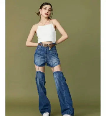 EVRIS 체인 슬래시 와이드 데님