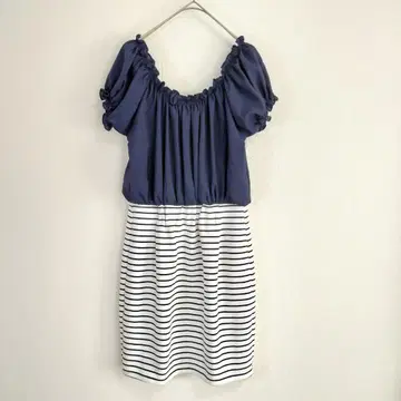 MIIA 원피스 F 네이비 x 화이트 보더 벌룬 스커트