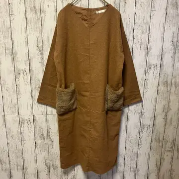 브라운 V넥 롱 원피스