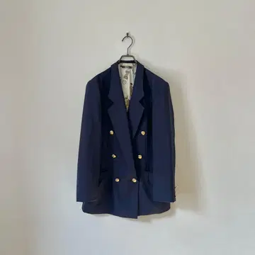 일본제 빈티지 골드 버튼 더블 자켓 네이비 울 안감 그림체 경량 M
