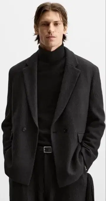 ZARA 남성용 자켓 블랙 비스코스-울