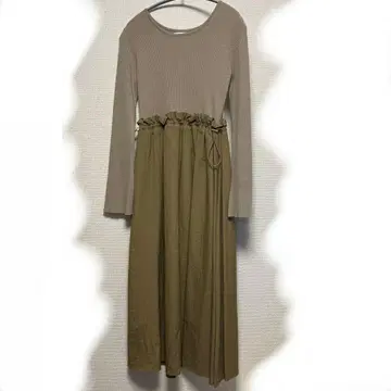 베이지 카키 롱 원피스 긴팔