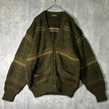 새상품급 빈티지 니트 가디건 그린 올 패턴 울