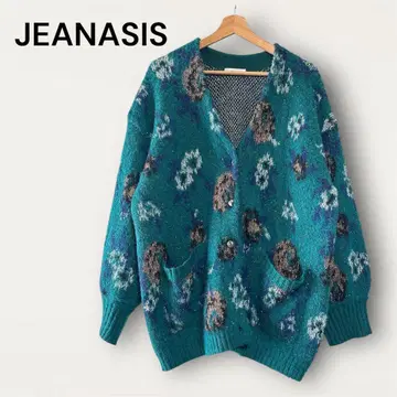 새상품급 JEANASIS 지나시스 꽃무늬 라메 페더 V넥 가디건