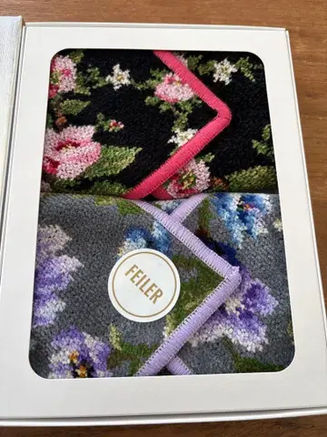 FEILER 꽃무늬 타월 손수건 2개 세트 박스 포함