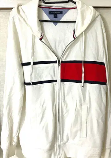 타미힐피거 화이트 스트라이프 후드티 L