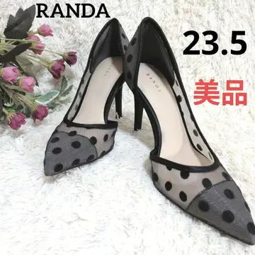 RANDA 블랙 도트 메쉬 하이힐 23.5