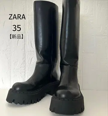 새상품 ZARA 트랙 밑창 롱 블랙 통굽 가죽 부츠