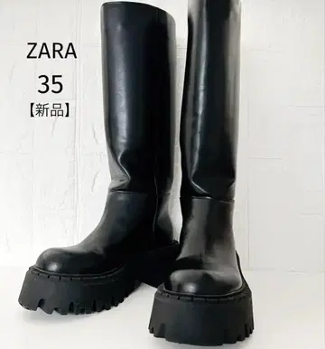 한정 할인 새상품 ZARA 롱 부츠 트랙 밑창 블랙 통굽 가죽 Y2K
